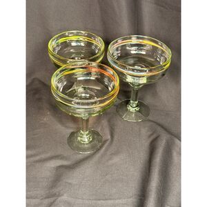 Vintage Hand Blown Margarita Glasses Set of 3